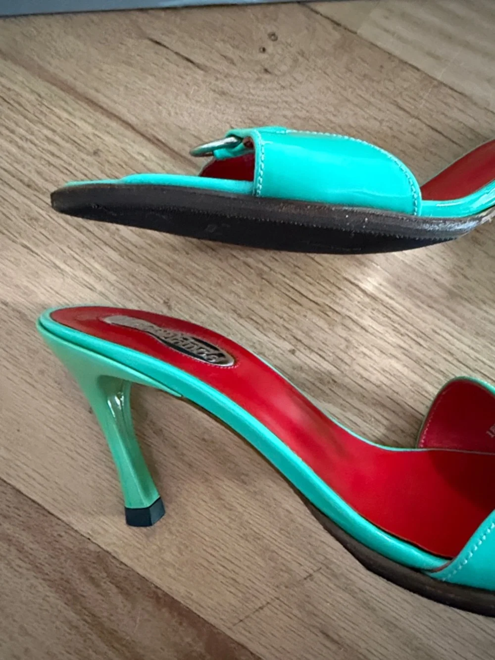 NWT! Free Lance Paris Unworn Vintage Turquoise Patent Slide Heels women sz 37.5